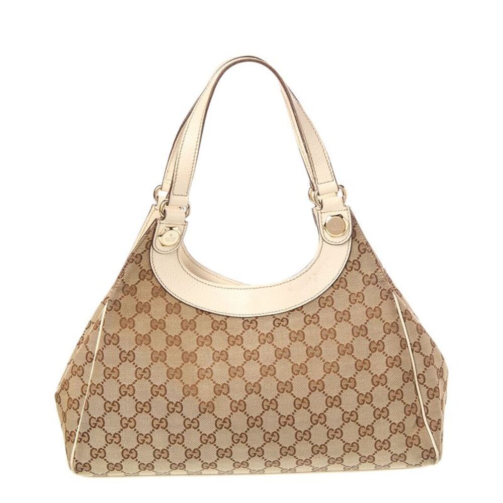 Gucci White Canvas & Leather Charmy Shoulder Bag (Authentic Pre-Loved)